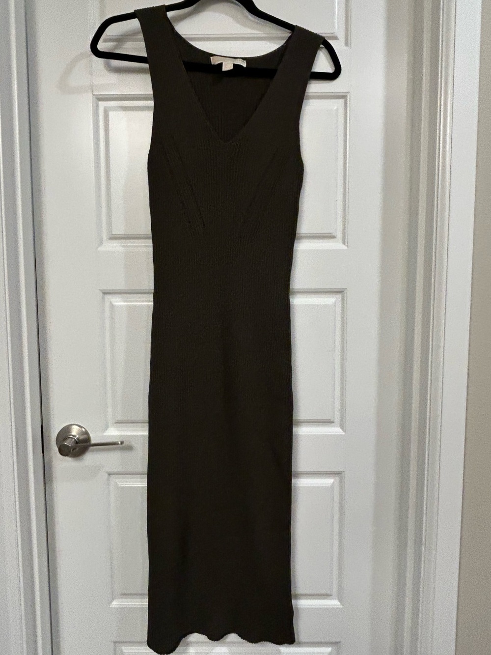 Michael Kors Olive Ribbed Sleeveless V-Neck Maxi Dress